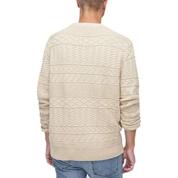 NWT J.CREW Men's Cream Cotton Sweater in Combination Guernsey Stitch Sz M - Picture 2 of 8